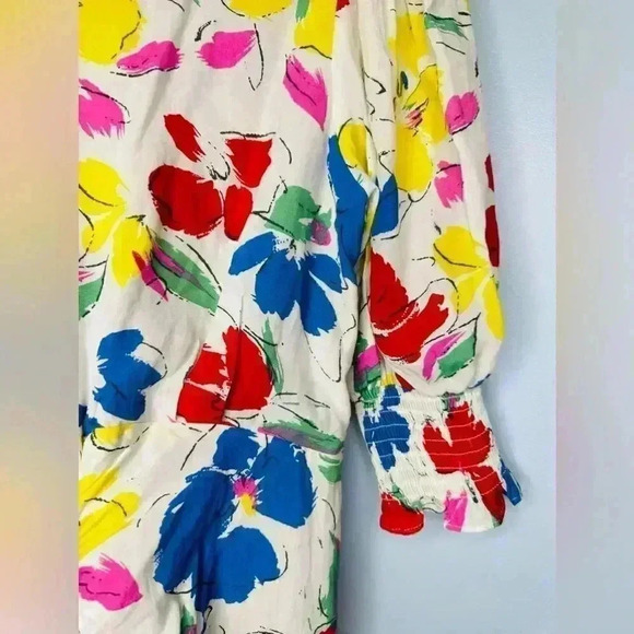 RIXO NWOT White Multi-Floral Mock-Neck Cascade Ruffle Maxi Dress Size 0 - Picture 4 of 7